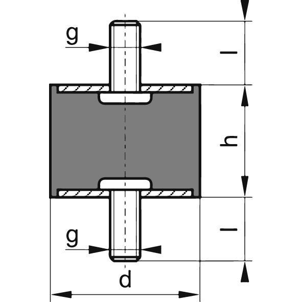 Magni, Möbelgleiter + Schutzpuffer, Gummi-Metall-Puffer zylindrisch Typ A D60xH40mm M10x28 NR57