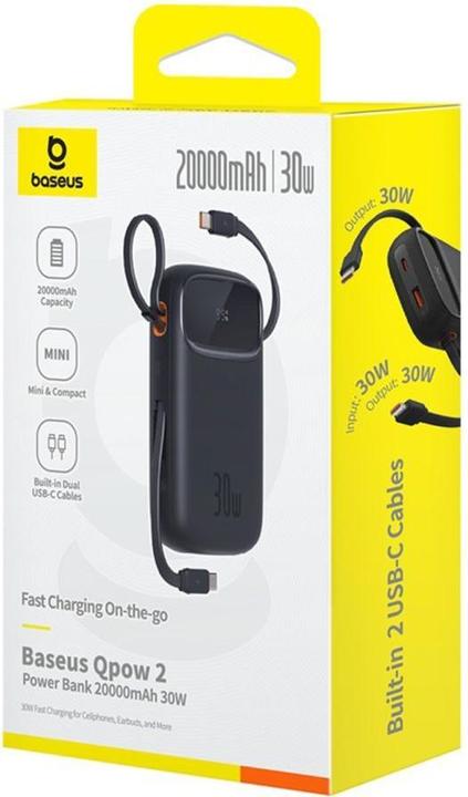Immagine prodotto Baseus Powerbank QPow 2 20000mAh 30W 2xUSB-C (nero) (20000 mAh, 30 W, 73 Wh)