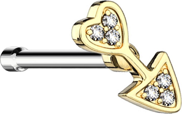 Produktbild Star Piercing Nasenstecker gerade vergoldet Pfeil mit Herz (Chirurgenstahl 316L, Messing)