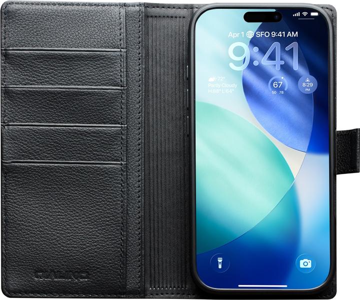 Actual product image QiAlino Hülle Flip Luxury 2-in-1 MagSafe Geldbörse echtes Leder (Apple iPhone 17 Pro)