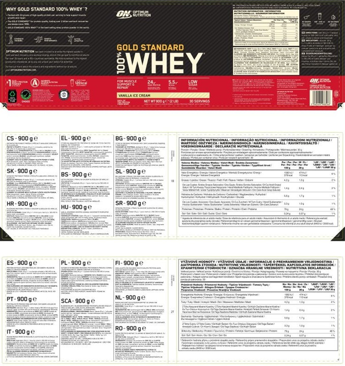 Valeurs nutritives et ingrédients Optimum Nutrition 100% Whey Gold Standard (Cookies and Cream, 1 pcs, 908 g)