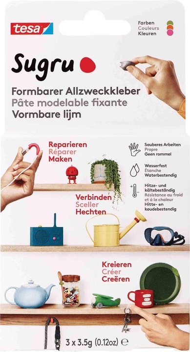 Produktbild Sugru by tesa Sugru 3x Formbarer Allzweckkleber, vielseitige Klebeknete zum Dekorieren, Kleben & Reparieren (10.50 g)