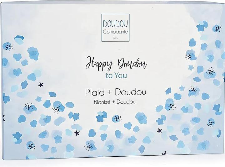 Productafbeelding Doudou et Compagnie Happy Glossy deken en knuffeldoekje,blauw/grijs(MQ2)**