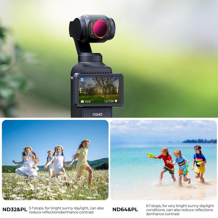 Actual product image K&F Concept 4pcs Filter Kit, Magnetic ND8/PL+ND16/PL+ND32/PL+ND64/PL, HD, Anti-Reflection Green Coating, Waterpr (Osmo Pocket 3)
