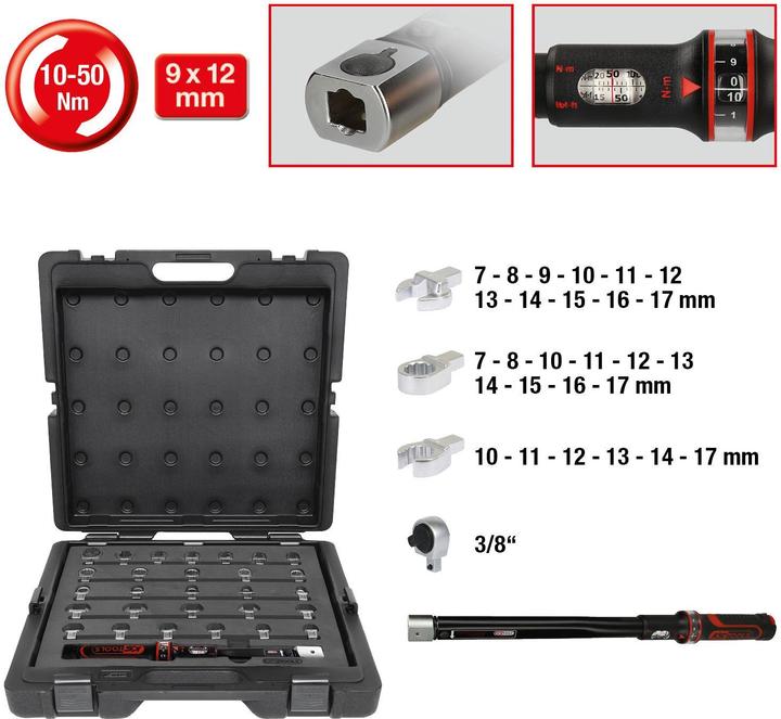 Immagine prodotto KS Tools Set di utensili di coppia, supporto 9x12 mm, 29 pezzi, 10-50 Nm (3/8", 10 Nm, 50 Nm)