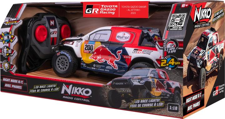 Actual product image Nikko RC 10591 Night Mode Toyota Gazoo Dakar, remote-controlled Red Bull rally car, realistic Det