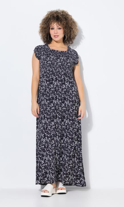 Image du produit Ulla Popken Robe smockée avec motif noeuds, décolleté carré et manches courtes, coupe évasée (60)