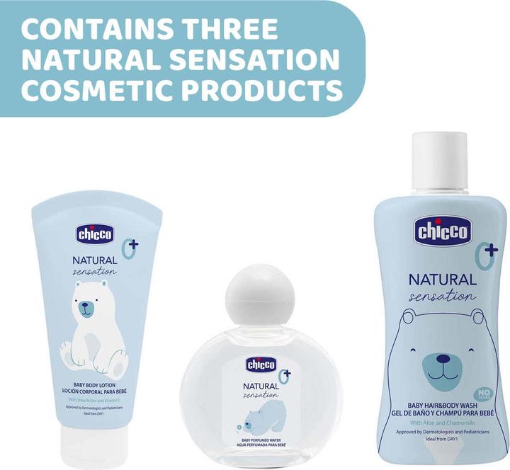 Actual product image Chicco Set 3 (1 x shampoo & body bath without tears 200ml / 1 x body lotion 150ml / 1 x scented water