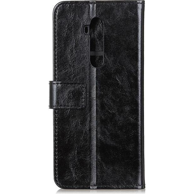 MU Classic Crazy Horse Leder Bookcover Series (OnePlus 7T Pro), Smartphone Hülle, Schwarz