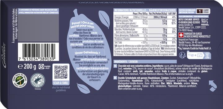Actual product image Cailler Dark Chocolate Bar with Hazelnuts (200 g)