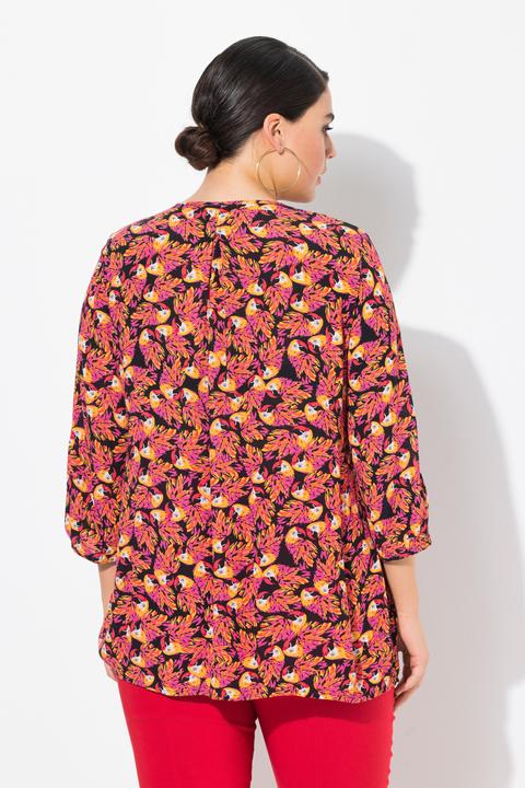 Produktbild Ulla Popken Smok-Bluse, Patchdruck, A-Linie, Rundhals, 3/4-Arm (54)