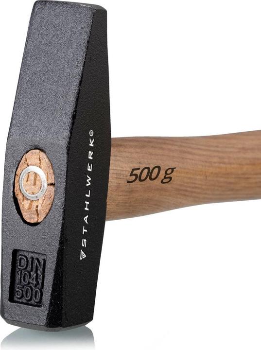 Actual product image Stahlwerk Hammer 500g locksmith's hammer robust steel head, hickory wood handle (500 g)