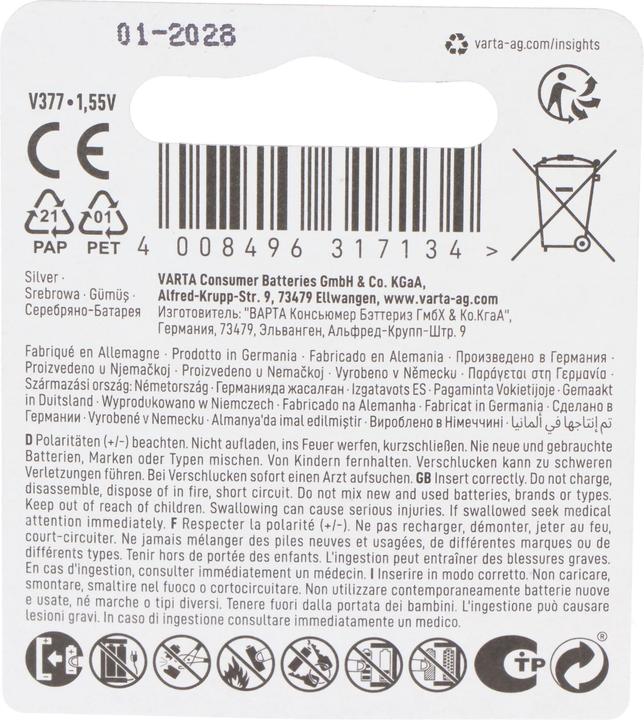 Image du produit Varta V377 (1 pcs, SR66, 27 mAh)