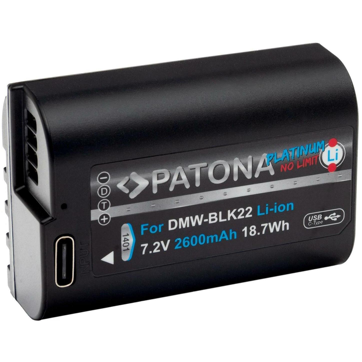 Patona DMW-BLK22 (Batteria della fotocamera), Alimentatore fotocamera, Nero