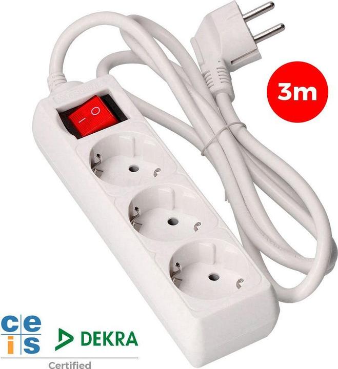 Produktbild EDM Product Steckdosenleiste Mit 3 Steckdosen Mit Schalter 41043 Schuko (3 M) (3x, CEE 7/3, CEE 7/5, 3 m)