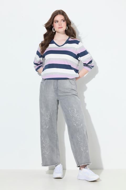Immagine prodotto Ulla Popken Jeans modello Mary in denim elasticizzato con ricami e orli sfrangiati (54)