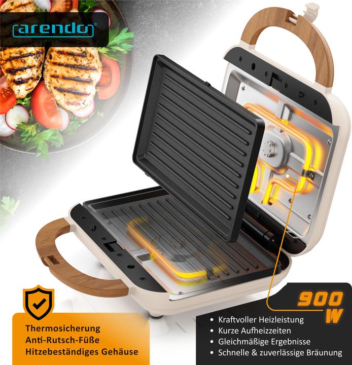 Image du produit Arendo 3-in-1-Sandwichmaker Waffeleisen & Kontaktgrill, abnehmbare Platten, 1000 W, Waffel & Grill, Panini