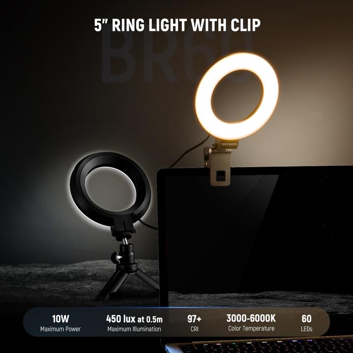 Actual product image Neewer BR60 5" clip-on ring light / desk stand (Ring light)