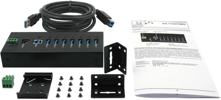 Exsys 7 Port USB 3.2 Gen 1 HUB Metall-Gehäuse, inkl. USB 3.0 Kabel, Din ...