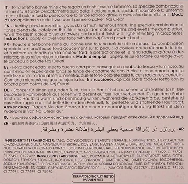 Nutritional values and ingredients Naj Oleari Luminous Perfection Bronzer 01 Pink 9g (01, Bronzer, 9 g)