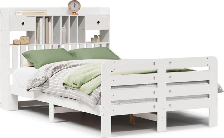 Produktbild vidaXL Massivholzbett Holzbett Bett mit Regal ohne Matratze Weiss 180x200cm (180 x 200 cm)