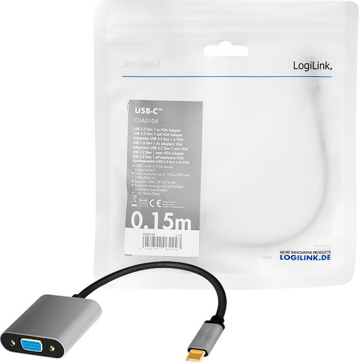 Immagine prodotto LogiLink LinkLink CUA0104 Adattatore USB 3.2 Gen 1 C/M a VGA, 1080p/60Hz, alluminio, nero/grigio, 0,15 m (15 cm)