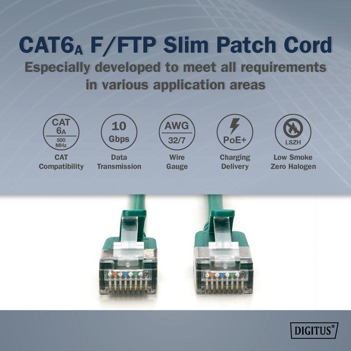 Image du produit Digitus CAT 6A classe Ea, F/FTP, Twisted Pair Patchkabel, Cu, LSZH, AWG 32/7, longueur : 2 m, vert (F/FTP, CAT6a, 2 m)