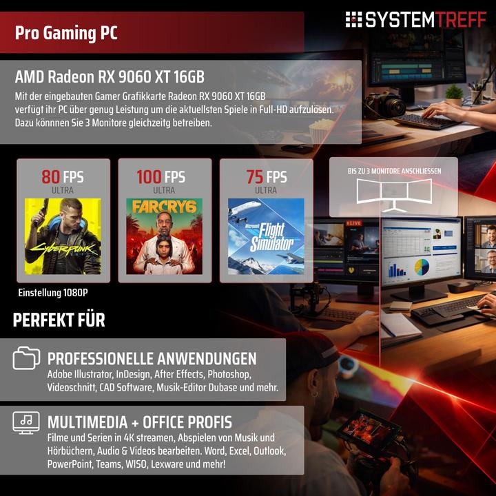 Produktbild SYSTEMTREFF Gaming PC G245055 (1000 GB, 32 GB, AMD Ryzen 5 8400F, Radeon RX 9060 XT)