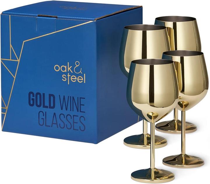 Immagine prodotto Oak & Steel Set di 4 bicchieri da vino in acciaio inox color oro (50 cl, 4 Occhiali, Set di bicchieri da vino)