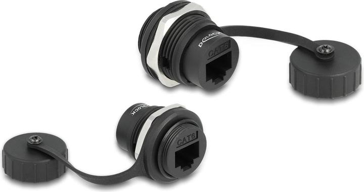 Actual product image Delock RJ45 Cat.6 panel jack with sealing cap IP67 dust- and waterproof (Network coupling)