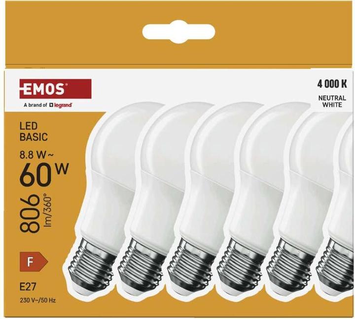 Actual product image Emos LED BASIC A60 8,8W(60W) 806lm E27 NW 6PC (E27, 806 lm, 6x)