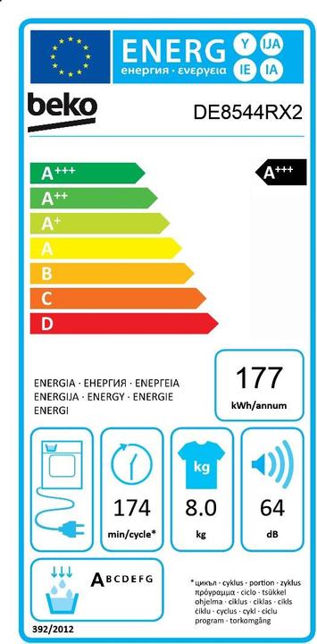 Energy Label Beko DE8544RX2 Clothes Dryer Freestanding Front Loader A+++ (8 kg, Right)