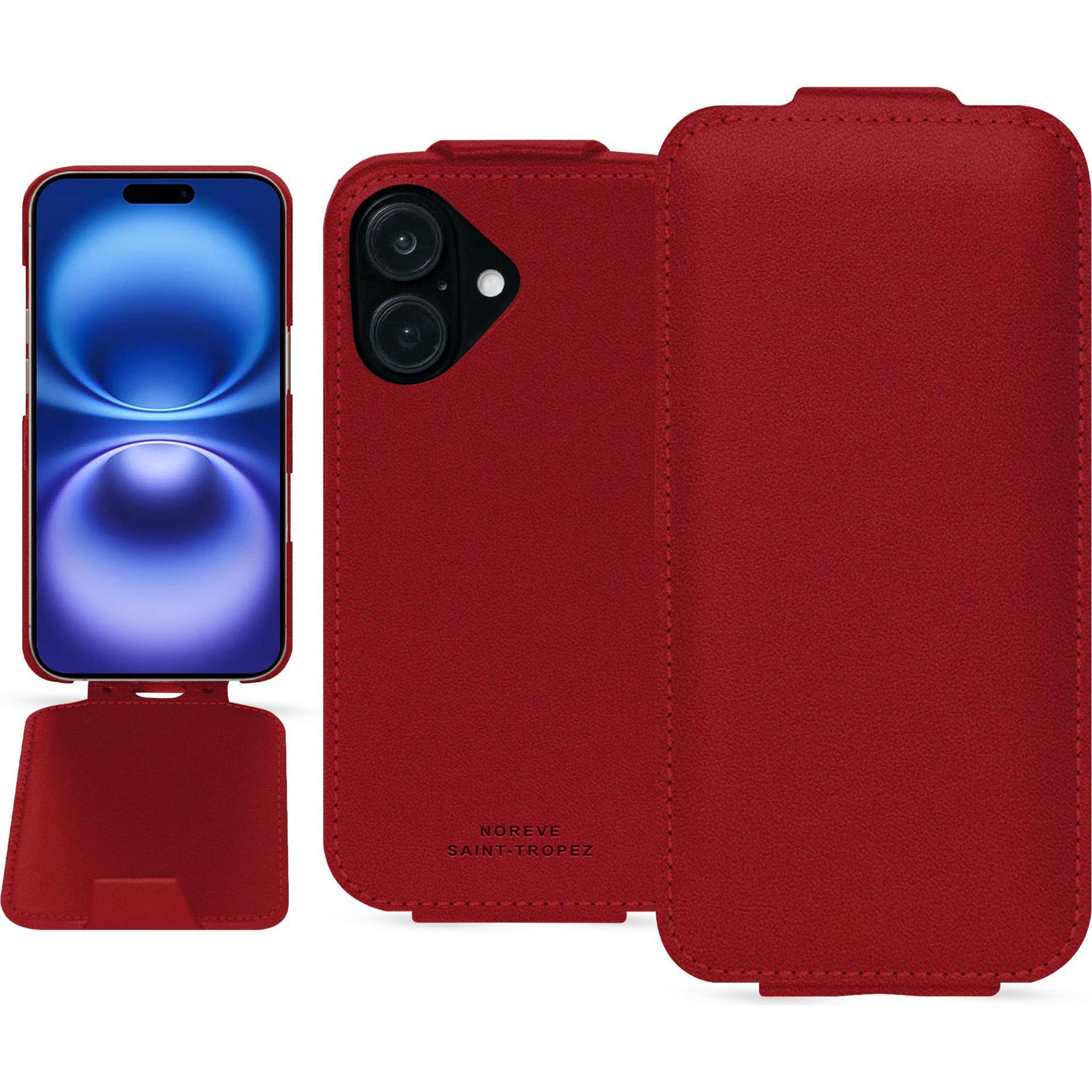 Noreve Lederschutzhülle vertikal (Apple iPhone 16), Smartphone Hülle, Rot