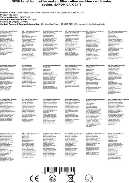 Image du produit Ich-zapfe Percolateur, Machine à café filtre - SAROMICA K 24 T