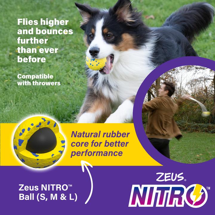 Productafbeelding Hagen Zeus Nitro - Weighted Ball - Yellow and Blue - Small, Ø5cm, Ø8cm (Bal speelgoed hond)