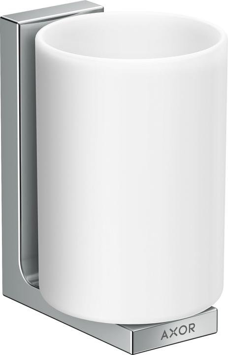 hansgrohe AXOR Universal Rectangular Zahnputzbecher, METAll, Glas weiss