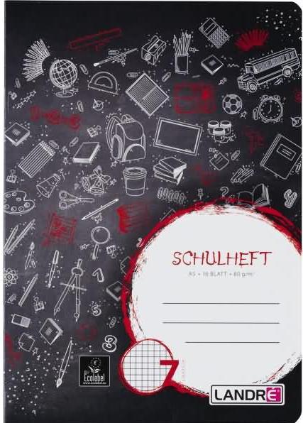 Produktbild Landré A5 2fach rückendrahtgeheftetes Schulheft (A5, Kariert, Harter Einband)