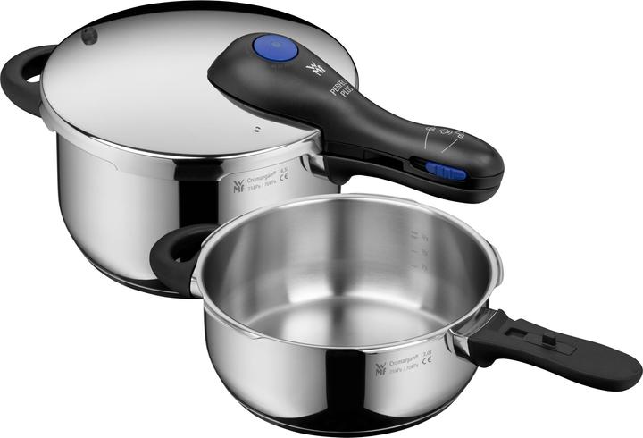 Productafbeelding WMF Snelkookpan 3tlg 4,5+3l groot kooksignaal Perfect Plus Inductie (22 cm, Kookpotten en pannenset, Roestvrij staal)