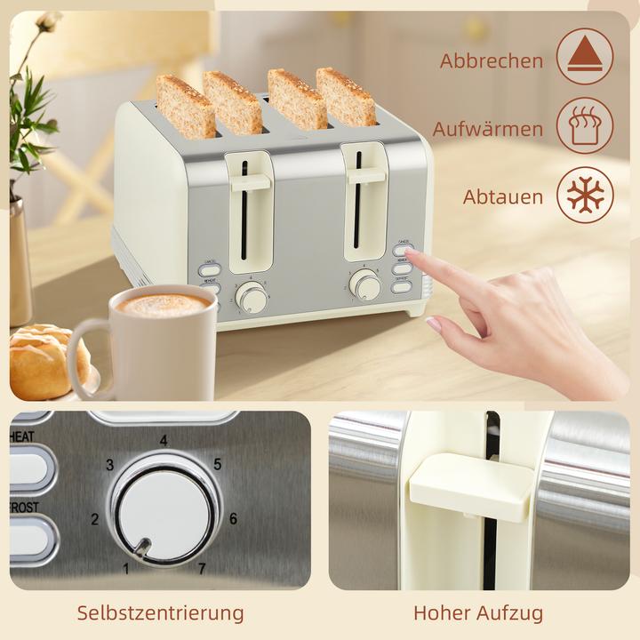 Produktbild Homcom Kocher-Toaster-Set Edelstahl, Kunststoff Cremeweiss (1.70 l)