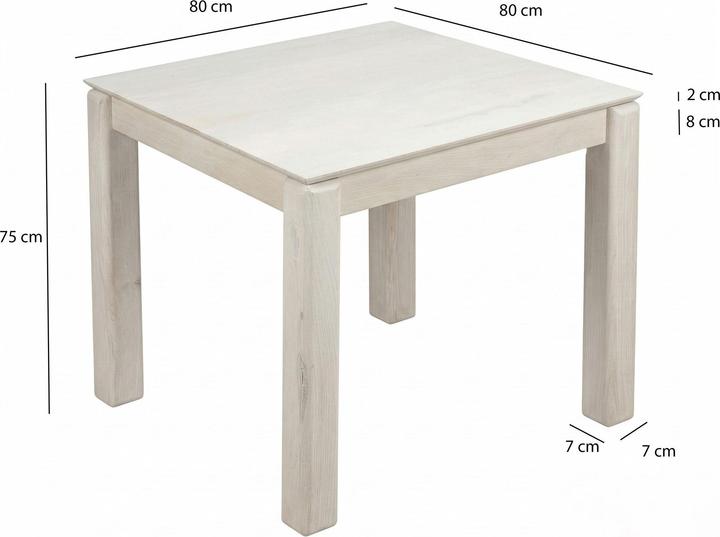 Produktbild FineBuy Esstisch Massivholz 80cm Esszimmertisch White Wash Küchentisch 4 Personen Tisch (80 x 80 x 75 cm)