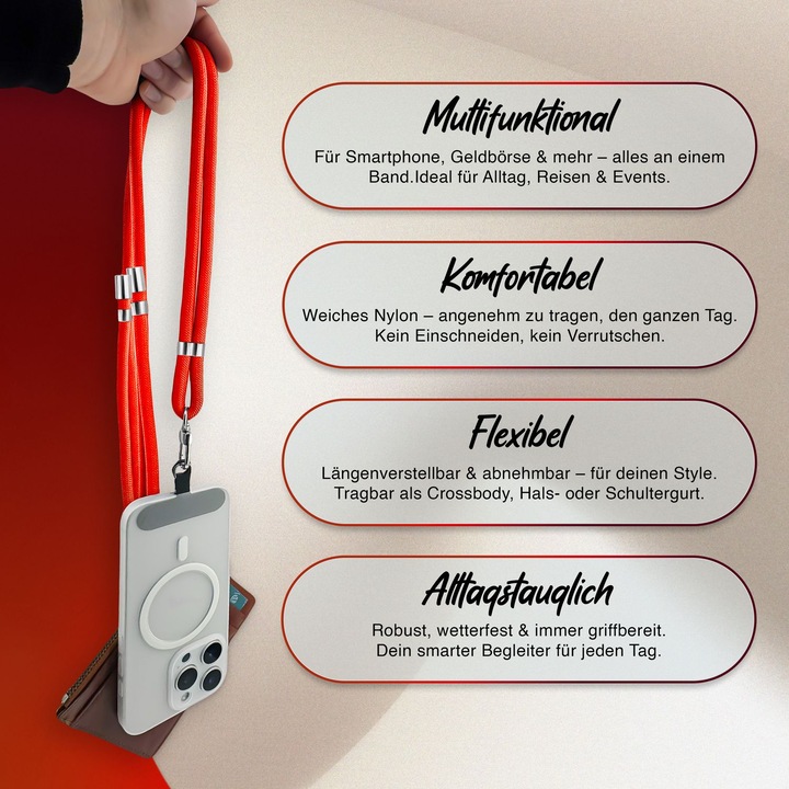 Produktbild Nalia HoldMe Lanyard Handykette – Universal Trageband für Smartphones - Verstellbar, Soft & Elastisch