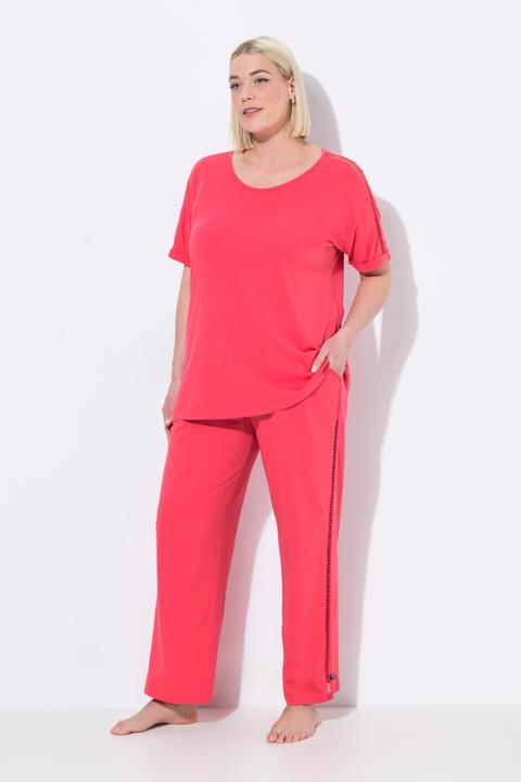 Actual product image Ulla Popken Openwork Detail Short Sleeve Two Piece Pajama Set (58)