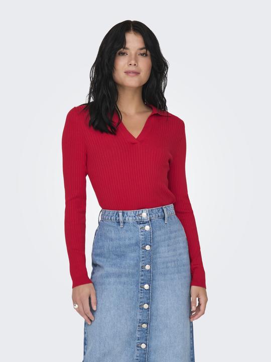 Produktbild Only Normal geschnitten Polokragen Gerippte Ärmelbündchen Gestricktes Poloshirt Strickpullover (M)