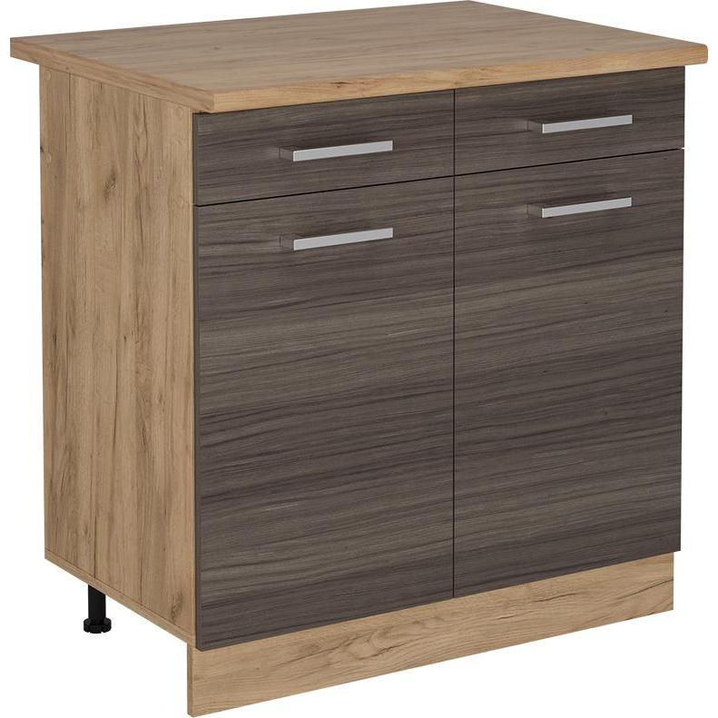 Vicco, Regal, Küchenunterschrank R-Line, Edelgrau/Goldkraft Eiche, 80 cm, AP Eiche
