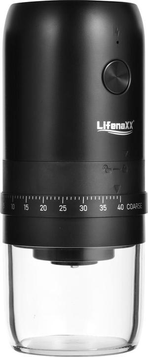 Actual product image LifenaXX Mobile Elektrische Kaffeemühle, kabellos, USB-C Akku-Betrieb, 8,3 x 8,3 x 18,6 cm