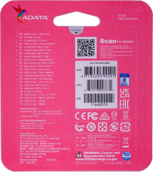 Actual product image Adata DashDrive UV150 (64 GB, USB-A, USB 3.0)
