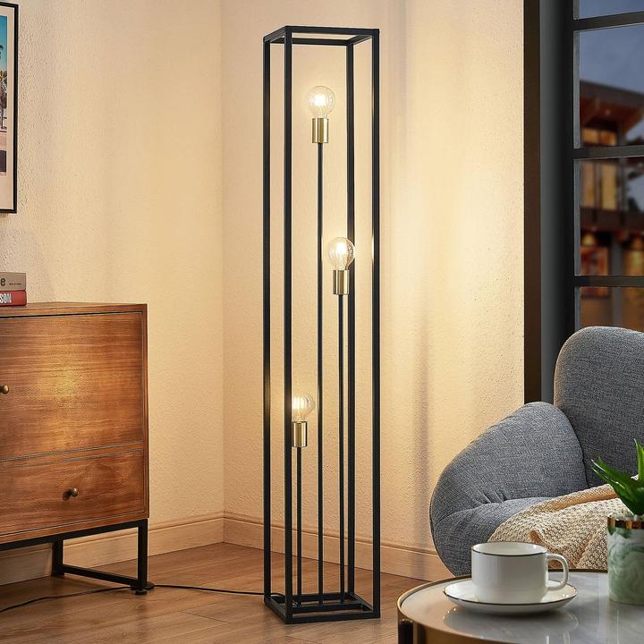Produktbild Lindby Tiliane Käfig-Stehlampe, schwarz, 3-flammig (E27)