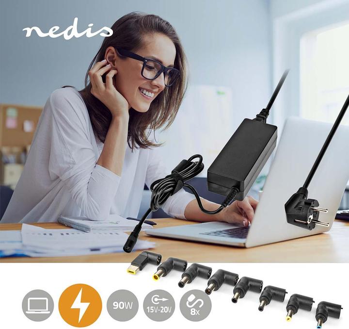 Image du produit Nedis Adaptateur pour ordinateur portable| 90 W| USB 20V 4.5 x 3.0 mm 19.5V 5.5 1.7 19V 5 (90 W)
