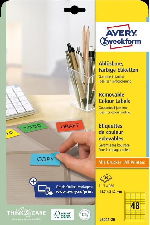 Immagine prodotto Avery Etichette di colore chiaro, ablösbar