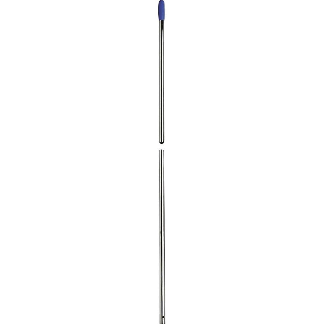 2x 0 Gerätestiel Metall 140cm Ø22mm 2-tlg mit Bohrung, verchromt, Reinigungsutensil, Silber